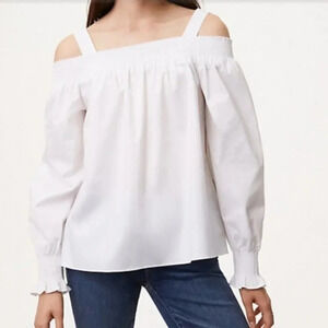 Loft Smocked Cold Shoulder White Blouse